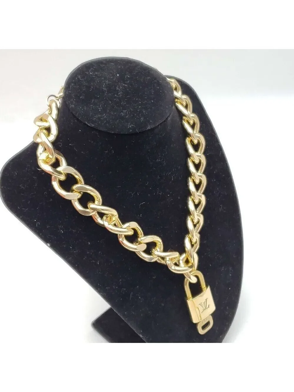 Authentic Louis Vuitton Lock & Key with Unbranded Cuban Stylle Gold Plated Chain